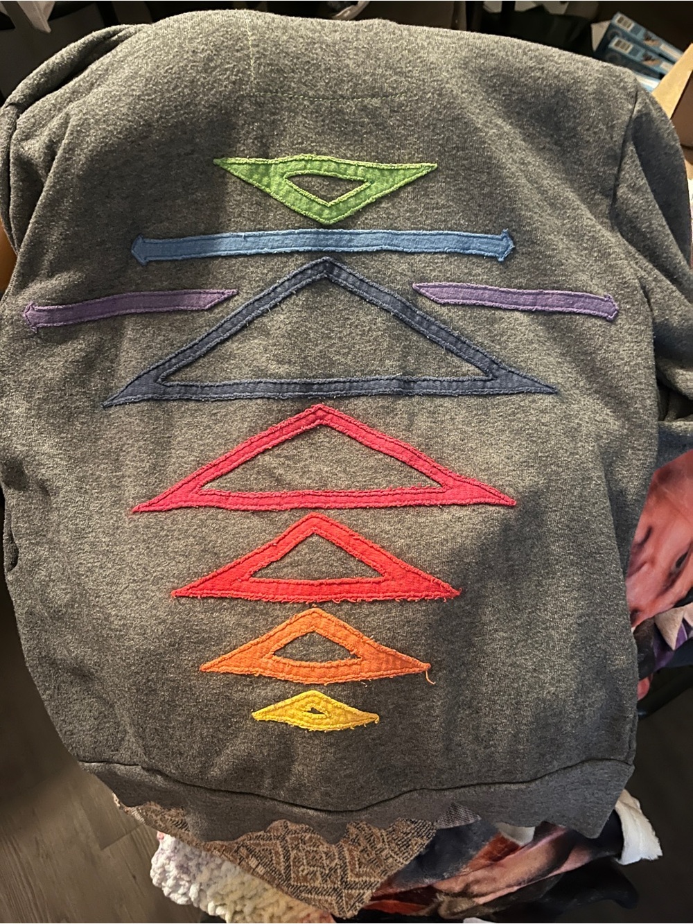 Aviator Nation Charcoal Gray Zip Up Hoodie with Rainbow Accents M Cute Unique - Picture 5 of 7